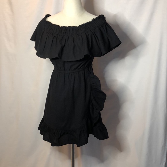 SEED HERITAGE Black ‘Off Shoulder Frill dress’, cotton linen blend, wrap, Size 6 - Picture 6 of 16